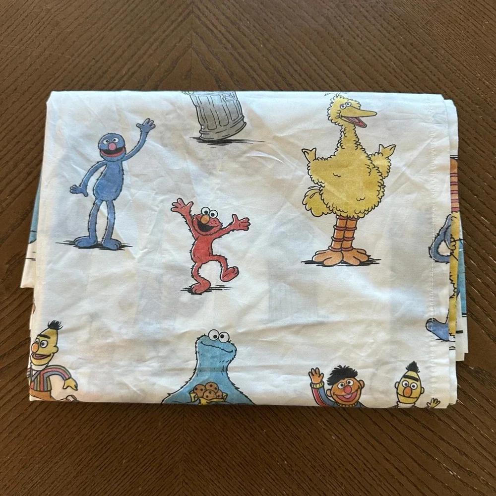 Pottery Barn Kids Sesame Street Toddler Flat Sheet Organic Cotton NWT White